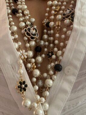 New Pearl Camellia Number5 Flower Double Long Necklace